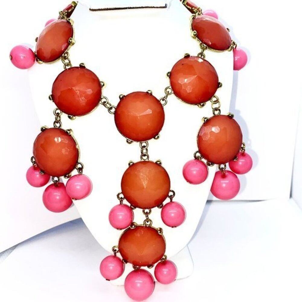 Rose Pink Beaded Pendant Bib Statement Necklace
